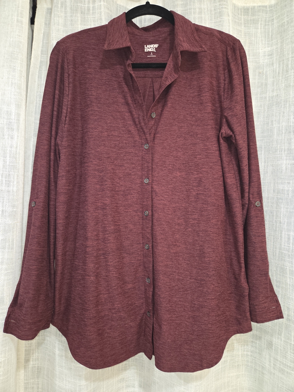 Lands' End Women's Heathered Maroon Button-Down Shirt Small